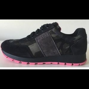 💖PRADA💖Camo Sneaker Grey/Black suede & Pink sole